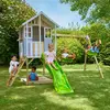 Image de Maisonnette Sur Pilotis, Glissière, 2 Balançoires Perce-neige Bois Fsc® Marron - Gris - Blanc - Vert
