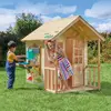 Image de Maisonnette Cabane Enfant Chalet + Cuisine Extérieure Prairie Bois Fsc® Marron - Bleu - Noir