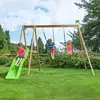 Image de Portique 2 Balançoires Et Toboggan Thymélée Bois H200cm Marron - Bleu - Gris - Vert