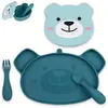 Image de Assiette + Bol Ventousés En Silicone Ourson Bleu Bleu