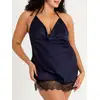 Image de Nuisette grande taille en satin bleu nuit et dentelle Dark Orchid