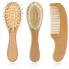 Image de Set Brosses Et Peigne En Bois Naturel Pour Bébé Bois Naturel