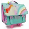 Image de Trolley Scolaire Fille Motif Licorne Base Plastique Bleu / Rose / Clair / Gris
