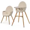 Image de Chaise Haute Kinderkraft Fini 2 2 En 1 Avec Plateau Réglable, Harnais 5 Points, Repose-pieds Et Assise En Éco-cuir Beige