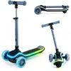 Image de Trottinette Raket Tricycle Pliable Avec Roues Led Rgb, Guidon Réglable Et Frein À Pied Bleu