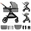 Image de Poussette Multifonction 2 En 1 Esme Avec Grandes Roues, Suspension, Pliage Compact, Transformation Nacelle En Poussette, Harnais 5 Points, Adaptateurs Travel System, Canopy Large, Panier, Jusqu’à 25 Kg . Gris