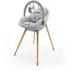 Image de Chaise Haute 3-en-1 Fini Up, Évolutive Transat Et Repas Avec Double Plateau, Harnais 5 Points, Réglable, Insert Nouveau-né, Arche Jouets, Pieds Bois, Facile À Nettoyer Gris
