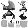 Image de Poussette 3 En 1 Kinderkraft Vesto 2 Système De Voyage, Siège Auto Mink Pro 2, Assise Réversible, Suspension 4 Roues Gris