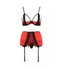 Image de Ensemble 3 Pièces Porte-Jartelles Femmina Devil Collection Rouge Satiné