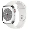 Image de Apple Watch Series 8 (2022) GPS + Cellular 45 mm - Acier inoxydable Argent - Bracelet sport Blanc en occasion ou reconditionné