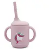 Image de Gobelet En Silicone Avec Poignées Et Paille Animaux Rose