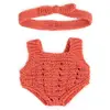 Image de Ensemble Tricoté 21cm - Grenouillère Et Bandeau Rouge