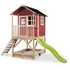 Image de Maisonnette En Bois Sur Pilotis Avec Bac À Sable Et Toboggan Rouge