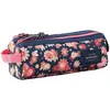 Image de Trousse Fille 2 Compartiments Rectangulaire 21 Cm À Zip Motif Floral Noir / Rose / Clair