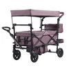 Image de VEVOR Chariot pliable pour 2 enfants, charge 25 kg, poussette avec poignée réglable, ceinture de sécurité, auvent amovible, roue à freins, chariot de transport multifonction pour camping, violet foncé