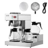 Image de VEVOR Cafetière Filtre Commerciale 12 Tasses, Machine à Café Filtre Électrique en Acier Inoxydable, avec 3 Carafes en Verre et 3 Plaques Chauffantes, Prise d'Eau Automatique, pour Bureau, Café