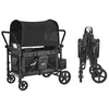 Image de VEVOR Poussette Chariot pour 4 Enfants Pliable à Quatre Roues, Capacité Charge 150 kg, avec Poignée Réglable, Harnais de Sécurité, Auvent Amovible, Poussette 4 Places pour Camping, Gris Foncé et Noir