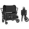 Image de VEVOR Poussette Chariot pour 4 Enfants Pliable à Quatre Roues, Capacité de Charge 150 kg, avec Poignée Réglable, Harnais de Sécurité 5 Points, Auvent Amovible, Poussette 4 Places pour Camping, Noir