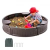 Image de VEVOR Bac à sable avec couvercle, 120 x 23 cm, bac à sable rond en PEHD avec 3 sièges d'angle et doublure inférieure, pour jardin extérieur, plage, parc, cadeau pour enfants de 3 à 12 ans, marron