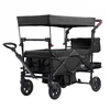 Image de VEVOR Chariot pliable pour 2 enfants, charge 25 kg, poussette avec poignée réglable, ceinture de sécurité, auvent amovible, roue à freins, chariot de transport multifonction pour camping, plage, noir
