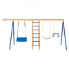 Image de VEVOR Kit Portique Balançoire de Jardin 6-en-1, avec 2 Balançoires, Barre de Trapèze, Échelle, Filet d'Escalade et Panier de Basket-ball, Charge 200 kg, Cadre en Métal Robuste, pour Enfants 3+
