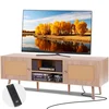 Image de VEVOR Meuble TV en Rotin pour Téléviseur 165 cm Banc TV avec Prise Intégrée Chêne