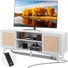 Image de VEVOR Meuble TV en Rotin pour Téléviseur 75" Banc TV avec Prise Intégrée Blanc