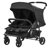 Image de VEVOR Poussette double, côte à côte, poussette jumeaux légère pliable siège tandem, repose-pieds réglable, poignée rotative, harnais de sécurité, panier de rangement, pour nouveau-né, tout-petit, noir