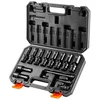 Image de VEVOR Coffret Douilles à Chocs Profondes 3/8 po Métrique 10-19 mm Pivotantes à 360 Degrés, Kit pour Clé à Cliquet 14PCs, en Acier Allié Cr-Mo, 6 Pans, Marquages de Taille Faciles à Lire, Atelier