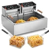 Image de VEVOR Friteuse commerciale 2500 W, friteuses à bain d'huile électrique avec 3 paniers amovibles, en acier inox, grande capacité 12 L pour cuisine, restaurant, température réglable 60-200 °C, argenté