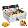 Image de VEVOR Friteuse commerciale 2250 W, friteuses à bain d'huile électrique avec panier, en acier inoxydable, grande capacité 20 L pour cuisine, restaurant, café, température réglable 80-200 °C, argenté