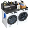 Image de VEVOR Comptoir pour lave-linge et sèche-linge à 2 tiroirs avec étagère à 2 niveaux, surface de comptoir en bois, avec coussinets antidérapants, pour organisation et rangement de la buanderie, noir
