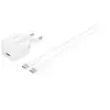 Image de secteur USB-C 25W Power Delivery, avec câble d'un mètre USB-C vers USB-C inclus, blanc.