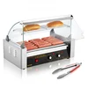 Image de VEVOR Rouleau à hot-dogs, 7 rouleaux, machine à griller les saucisses en acier inoxydable avec double contrôle de température, 18 hot-dogs,1,4 KW avec couvercle, étagère chauffante pour petits pains