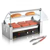 Image de VEVOR Rouleau à hot-dogs, 5 rouleaux, machine à griller les saucisses en acier inoxydable avec double contrôle de température, 12 hot-dogs,1000 W avec couvercle, étagère chauffante pour petits pains
