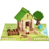 Image de La Cabane du Jardinier 60 Pieces - JEUJURA - Jeu de Construction en Bois Naturel, Tapis et Accessoires Inclus, 22x18,5x8,5 cm
