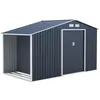 Image de Abri de jardin en métal et abri bûches 6,53 m² - 342 x 191 x 202 cm - SOLIS - Kit d'ancrage inclus, 2 portes coulissantes - Gris