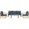 Image de Salon bas de jardin en aluminium effet bois avec coussins - 5 personnes - PUERTO - Gris