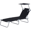 Image de Outsunny Transat Bain de Soleil Noir Inclinable Multi-Positions avec Pare-Soleil Réglable 187x58x36cm Aosom France