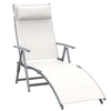 Image de Outsunny Chaise Longue Inclinable Bain de Soleil Pliable Dossier Multiposition Têtière Fournie Max. 165 Kg Textilène Crème
