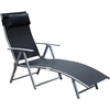 Image de Outsunny Chaise Longue Inclinable Bain de Soleil Pliable Dossier Multiposition Têtière Fournie Max. 165 Kg Textilène 137L x 64l x 101H cm Noir
