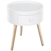 Image de HOMCOM Chevet table de nuit ronde design scandinave tiroir bicolore pieds effilés inclinés bois massif chêne clair blanc