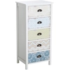 Image de HOMCOM Chiffonnier Meuble de Rangement Style Néo-Rétro Graphique 5 Tiroirs MDF Bois 46 x 34 x 98 cm Blanc