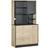 Image de Homcom Buffet de Cuisine Armoire de Cuisine Multi-Rangements 2 Portes 3 Tiroirs 3 Etagères Grand Plateau 90 x 39 x 169 cm Bricolore Chêne Clair Noir