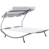 Image de Outsunny Lit de Soleil Double Toit Ajustable Roulettes Oreillers Acier Polyester Crème Aosom France