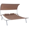 Image de Outsunny Bain de soleil 2 places lit de jardin design contemporain toit réglable 2 roulettes 2 oreillers acier époxy polyester marron foncé