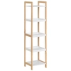 Image de HOMCOM Étagère Salle de Bain Bambou Beige Blanc 3 Paniers + 2 Étagères 32x30x130cm Design Élégant et Fonctionnel Aosom France