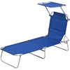 Image de Outsunny Transat Bain de Soleil Chaise Longue Pliante Dossier Inclinable Multi-positions et Pare-Soleil réglable Dim. 187L x 58l x 36H cm Bleu