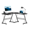 Image de HOMCOM Bureau d'Angle Design Moderne Métal MDF Imitation Bois Noir pour Espace de Travail Aosom France