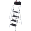Image de HOMCOM Escabeau pliable 4 marches XL antidérapantes double garde corps hauteur max. 1,55 m charge max. 150 Kg blanc noir Aosom France